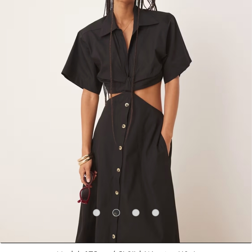 ASOS DESIGN v neck cut out waist midi dress in black - Picture 3 of 8
